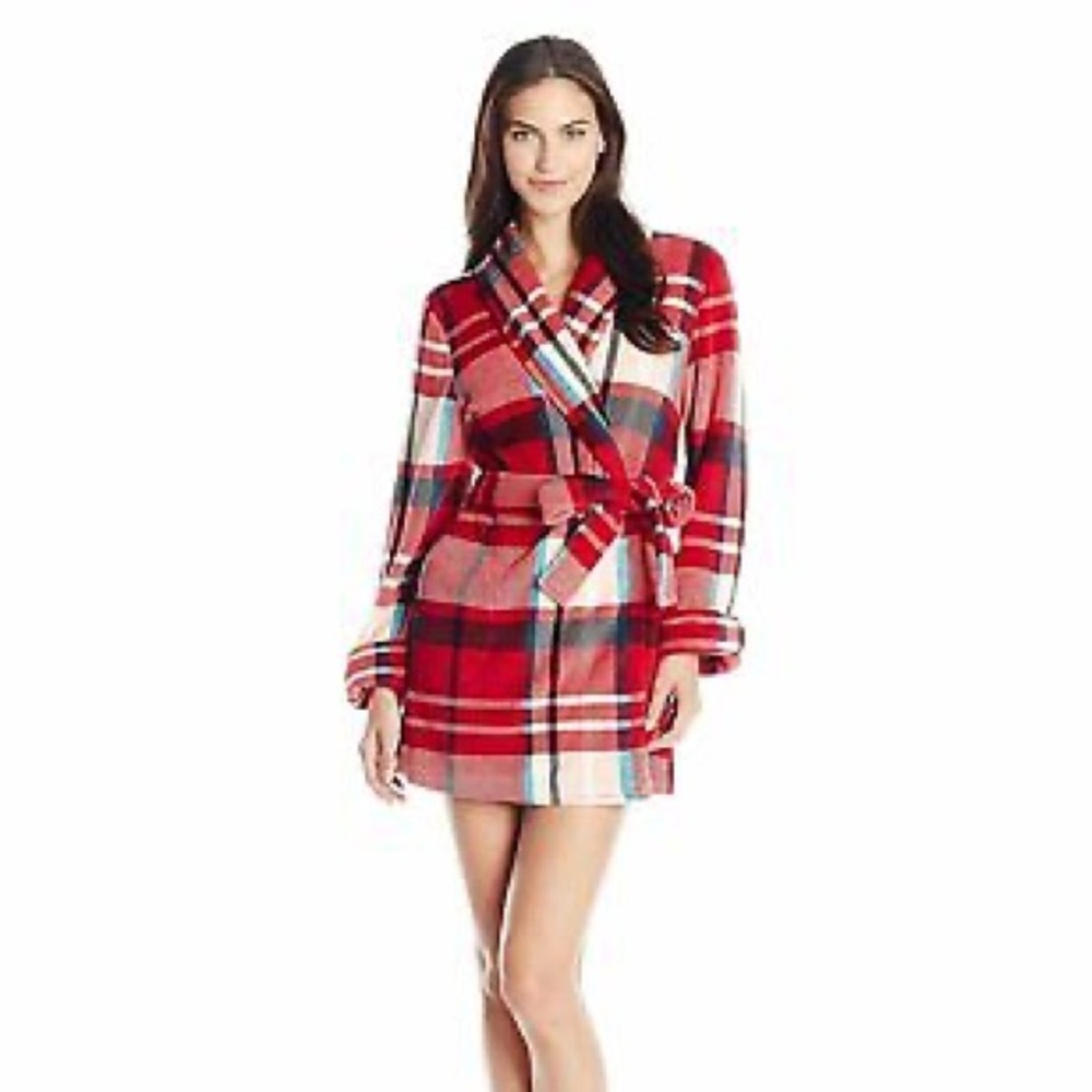 Lucky Brand Red White Plaid Bathrobe Size Medium